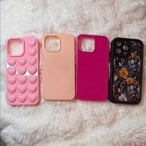 iPhone 15 Pro Max Case Bundle – 3 Pink + 1 Black Floral